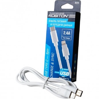 Кабель USB ROBITON P21 USB TYPE-C - 8pin (AppleLightning), Charge&Sync, 1м белый BL1 Кабель USB ROBITON P21 USB TYPE-C - 8pin (AppleLightning), Charge&Sync, 1м белый BL1