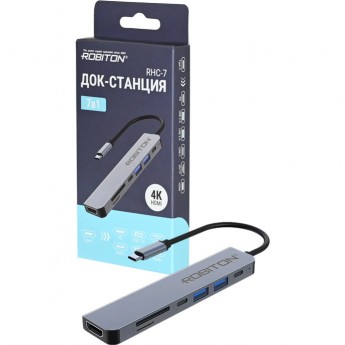 USB-разветвитель ROBITON RHC-7 Док-станция (хаб) PD/HDMI/SD/TF/USB A/USB C BL1
